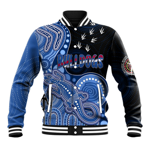 personalised-naidoc-week-2023-afl-bulldogs-baseball-jacket-aboriginal-dot-art-lizard-mix-boomerang