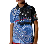 personalised-naidoc-week-2023-afl-bulldogs-kid-polo-shirt-aboriginal-dot-art-lizard-mix-boomerang