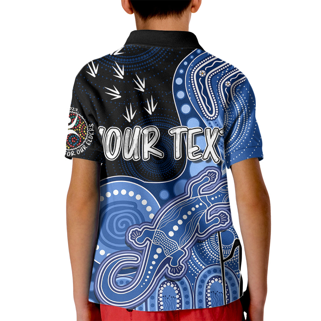 personalised-naidoc-week-2023-afl-bulldogs-kid-polo-shirt-aboriginal-dot-art-lizard-mix-boomerang