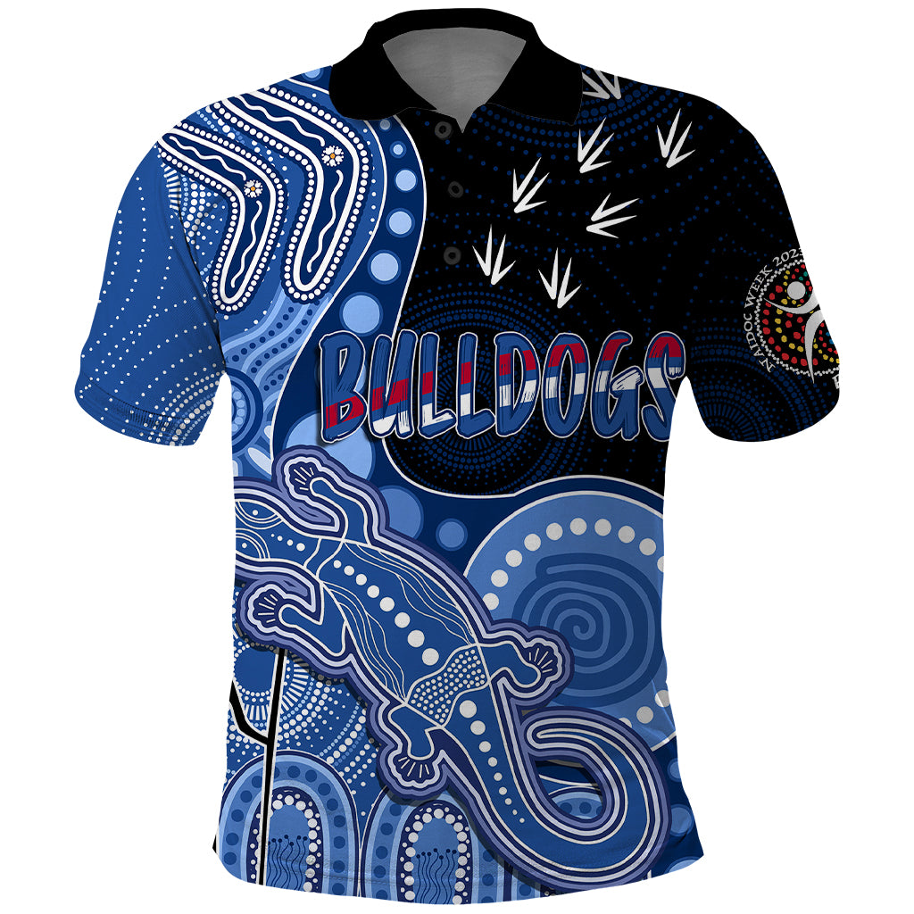 personalised-naidoc-week-2023-afl-bulldogs-polo-shirt-aboriginal-dot-art-lizard-mix-boomerang