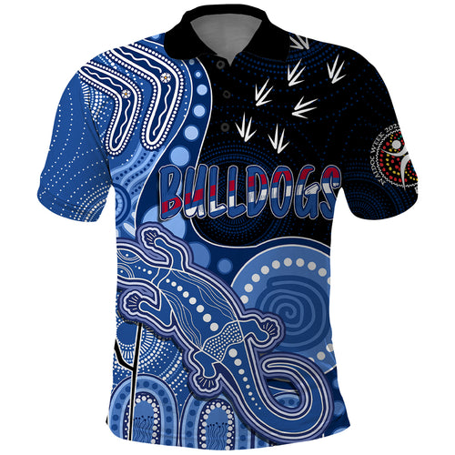 personalised-naidoc-week-2023-afl-bulldogs-polo-shirt-aboriginal-dot-art-lizard-mix-boomerang