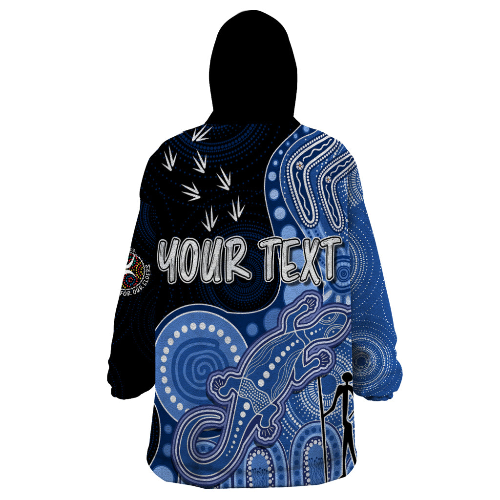 personalised-naidoc-week-2023-afl-bulldogs-wearable-blanket-hoodie-aboriginal-dot-art-lizard-mix-boomerang