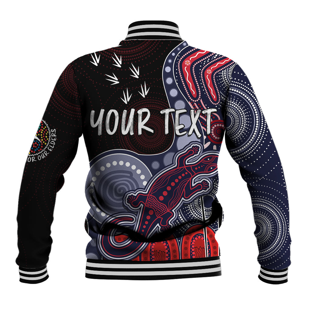 personalised-naidoc-week-2023-afl-demons-baseball-jacket-aboriginal-dot-art-lizard-mix-boomerang