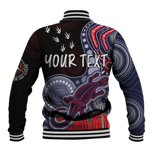 personalised-naidoc-week-2023-afl-demons-baseball-jacket-aboriginal-dot-art-lizard-mix-boomerang
