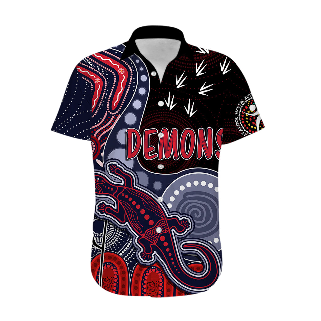 personalised-naidoc-week-2023-afl-demons-hawaiian-shirt-aboriginal-dot-art-lizard-mix-boomerang