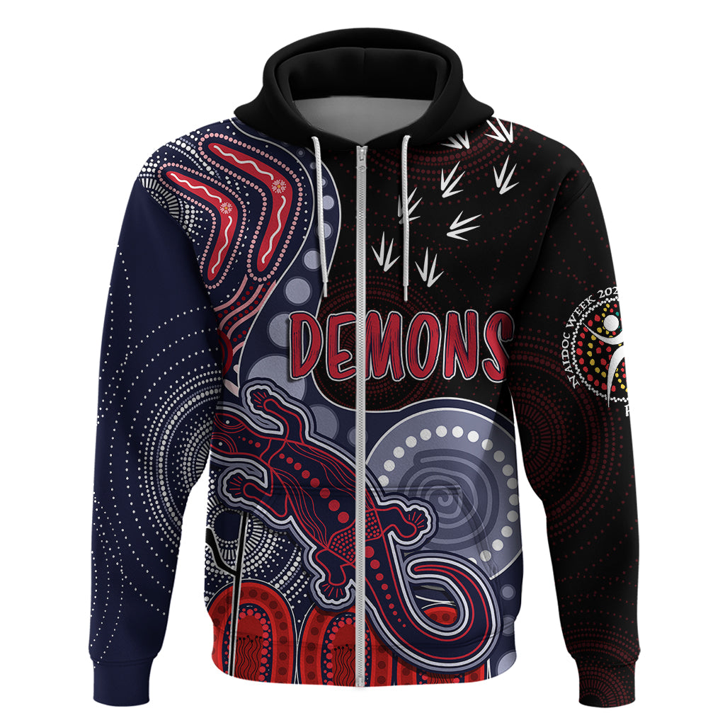 personalised-naidoc-week-2023-afl-demons-hoodie-aboriginal-dot-art-lizard-mix-boomerang
