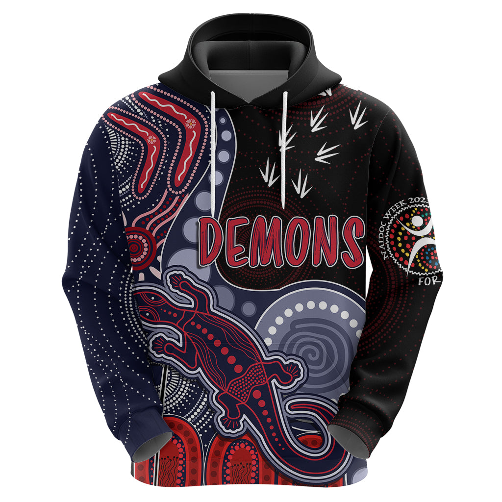 personalised-naidoc-week-2023-afl-demons-hoodie-aboriginal-dot-art-lizard-mix-boomerang