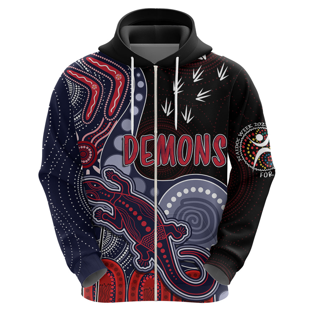 personalised-naidoc-week-2023-afl-demons-hoodie-aboriginal-dot-art-lizard-mix-boomerang