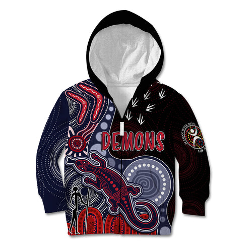 personalised-naidoc-week-2023-afl-demons-kid-hoodie-aboriginal-dot-art-lizard-mix-boomerang