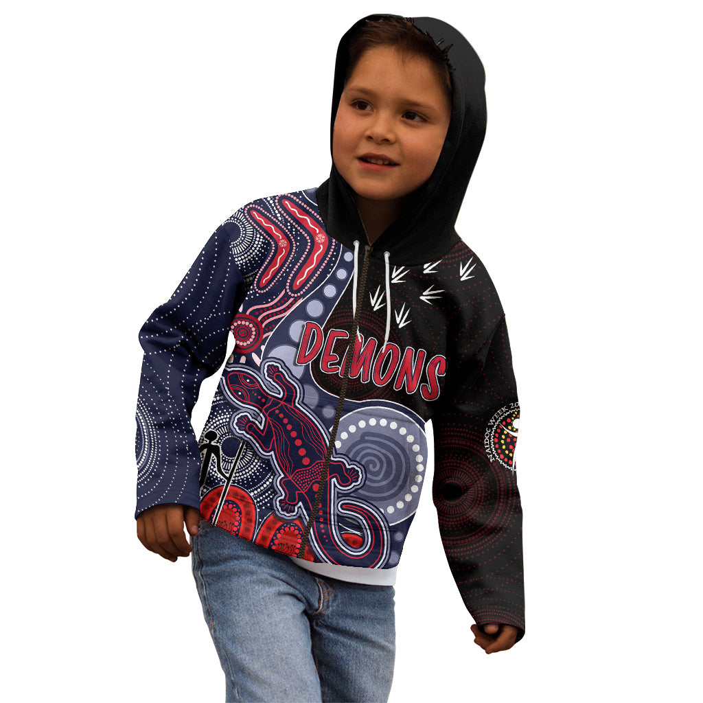 personalised-naidoc-week-2023-afl-demons-kid-hoodie-aboriginal-dot-art-lizard-mix-boomerang