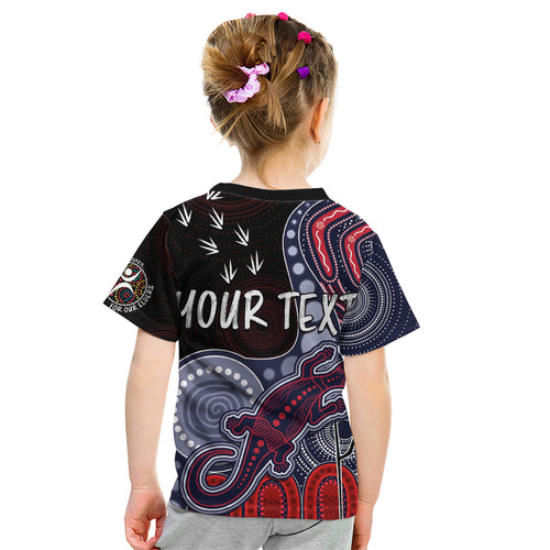 personalised-naidoc-week-2023-afl-demons-kid-t-shirt-aboriginal-dot-art-lizard-mix-boomerang