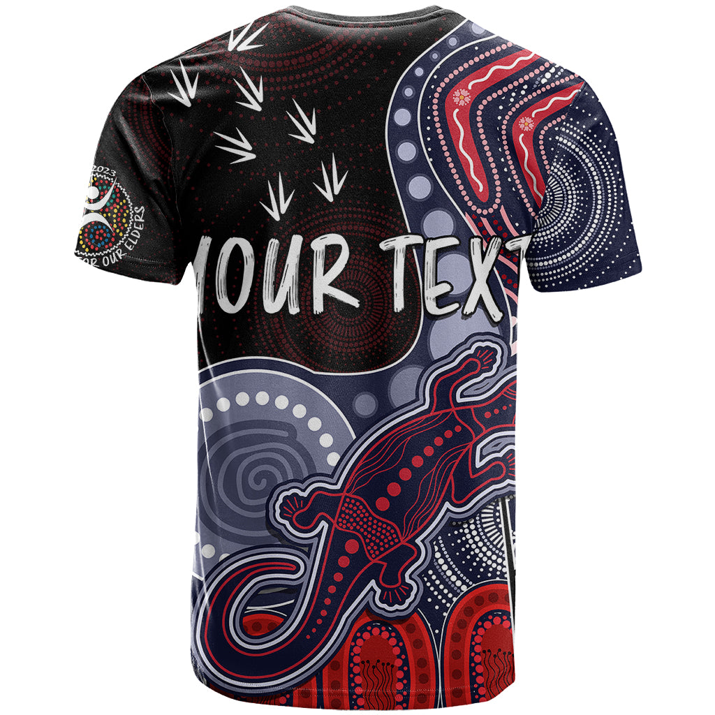 personalised-naidoc-week-2023-afl-demons-t-shirt-aboriginal-dot-art-lizard-mix-boomerang