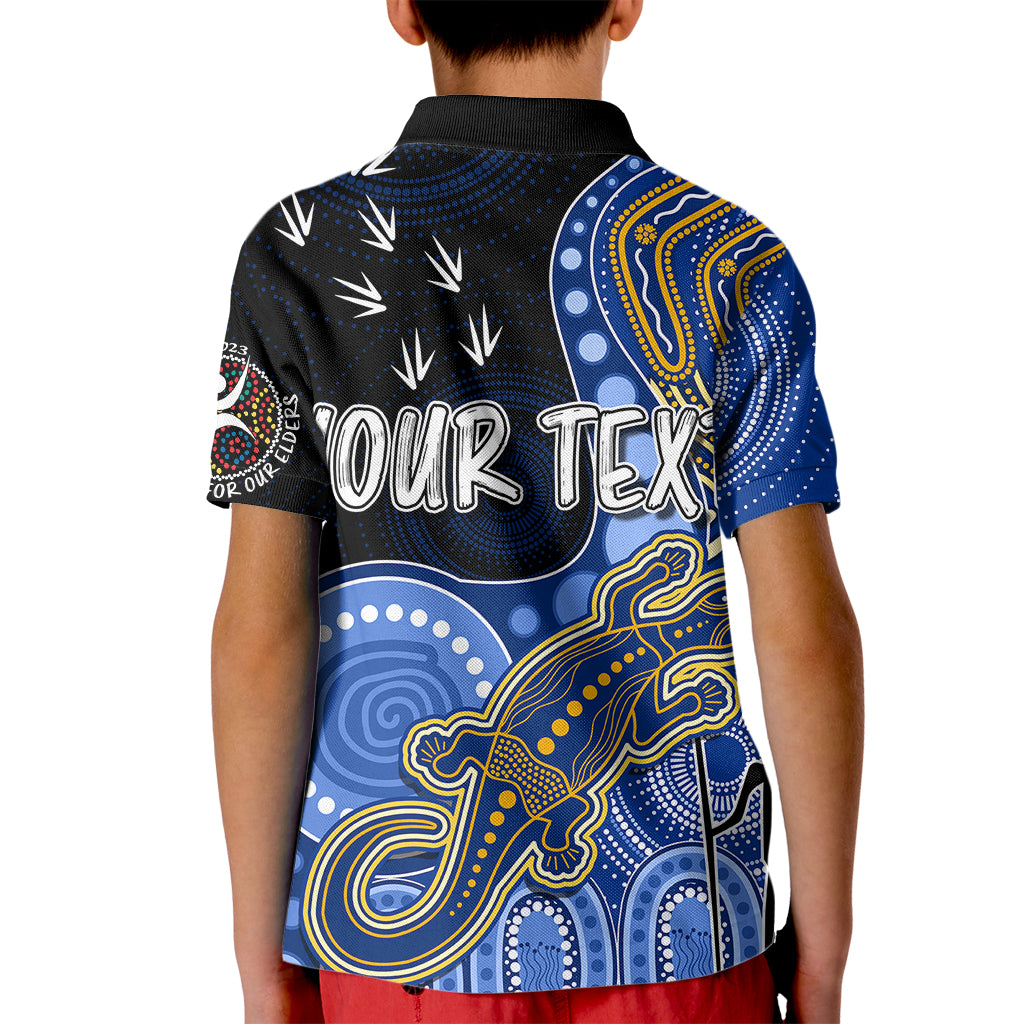 personalised-naidoc-week-2023-afl-eagles-kid-polo-shirt-aboriginal-dot-art-lizard-mix-boomerang