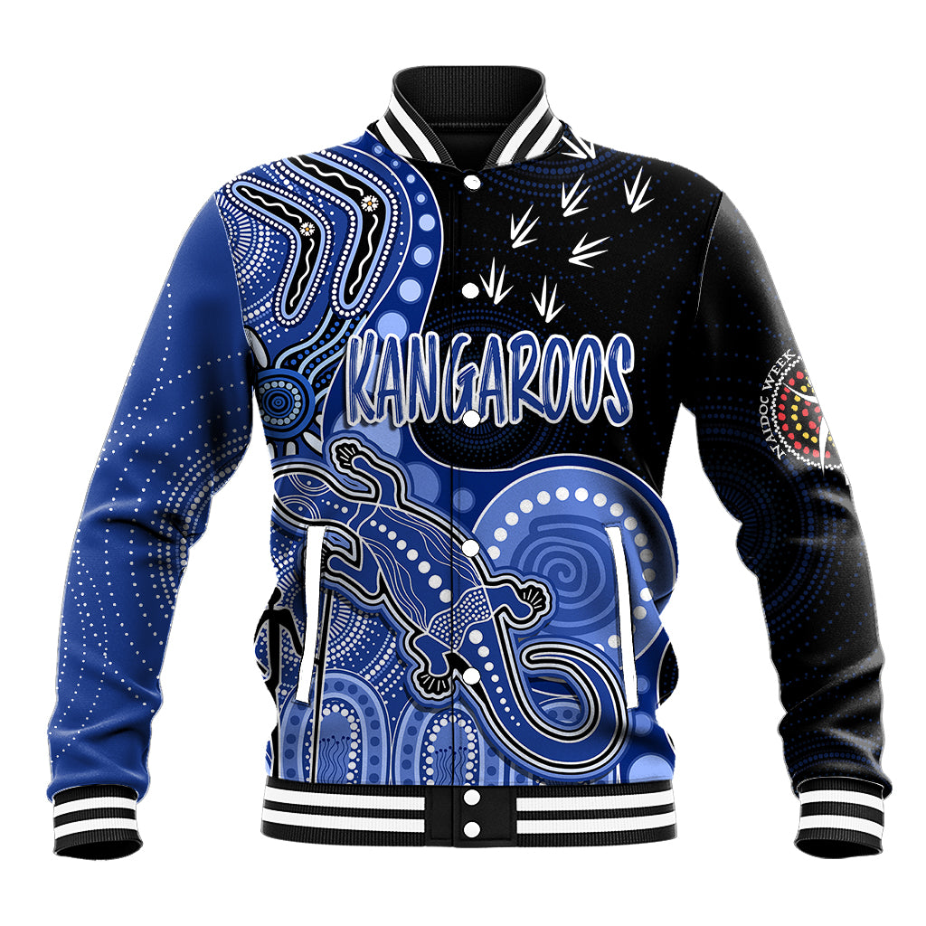 personalised-naidoc-week-2023-afl-kangaroos-baseball-jacket-aboriginal-dot-art-lizard-mix-boomerang