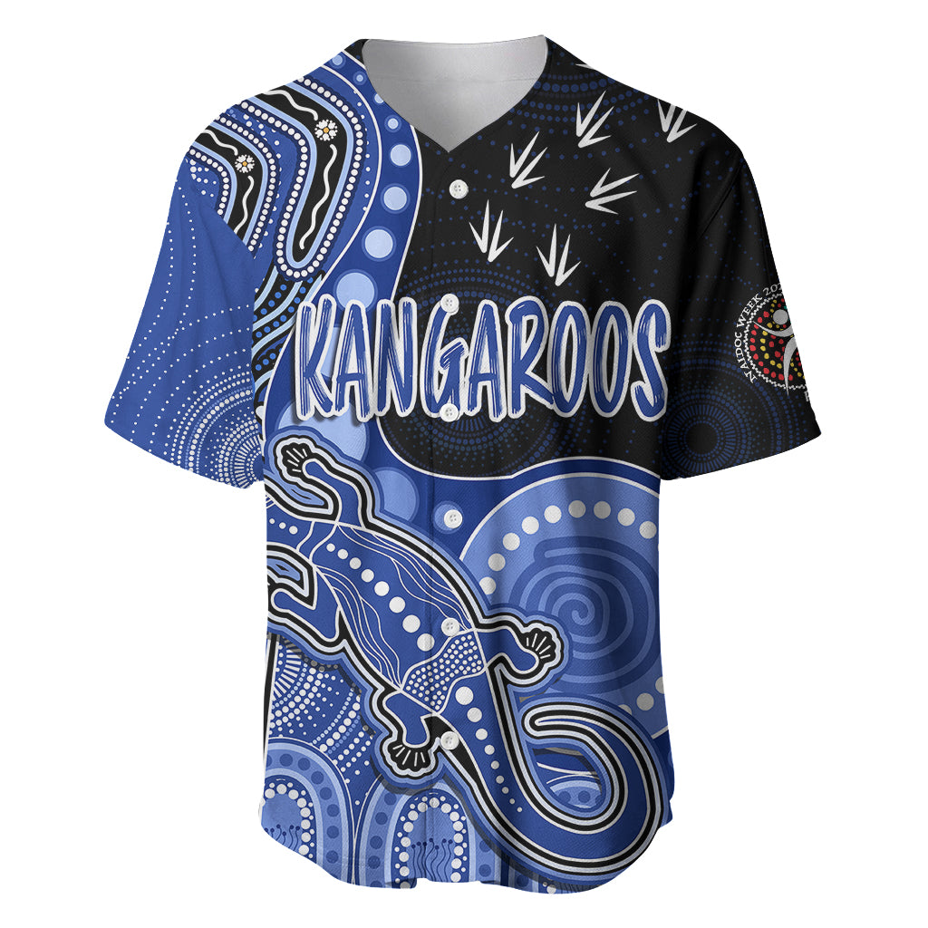 personalised-naidoc-week-2023-afl-kangaroos-baseball-jersey-aboriginal-dot-art-lizard-mix-boomerang