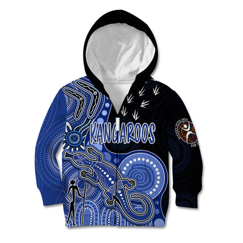 personalised-naidoc-week-2023-afl-kangaroos-kid-hoodie-aboriginal-dot-art-lizard-mix-boomerang