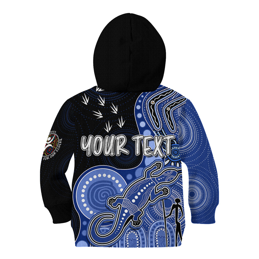 personalised-naidoc-week-2023-afl-kangaroos-kid-hoodie-aboriginal-dot-art-lizard-mix-boomerang