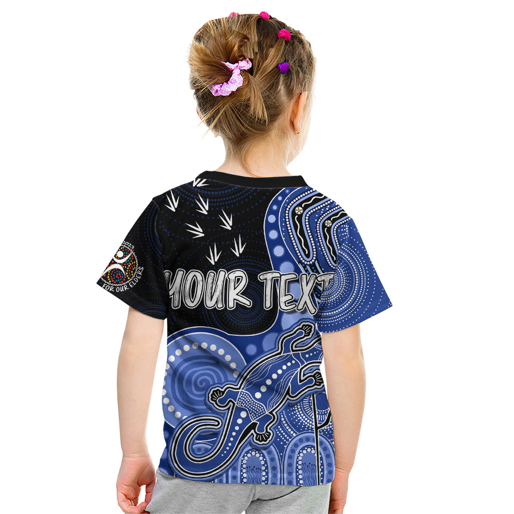 personalised-naidoc-week-2023-afl-kangaroos-kid-t-shirt-aboriginal-dot-art-lizard-mix-boomerang