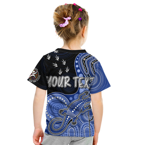 personalised-naidoc-week-2023-afl-kangaroos-kid-t-shirt-aboriginal-dot-art-lizard-mix-boomerang