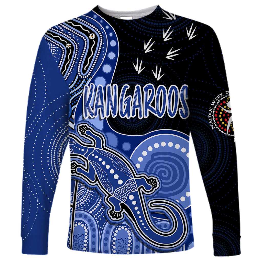personalised-naidoc-week-2023-afl-kangaroos-long-sleeve-shirt-aboriginal-dot-art-lizard-mix-boomerang