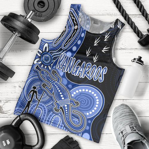 personalised-naidoc-week-2023-afl-kangaroos-men-tank-top-aboriginal-dot-art-lizard-mix-boomerang