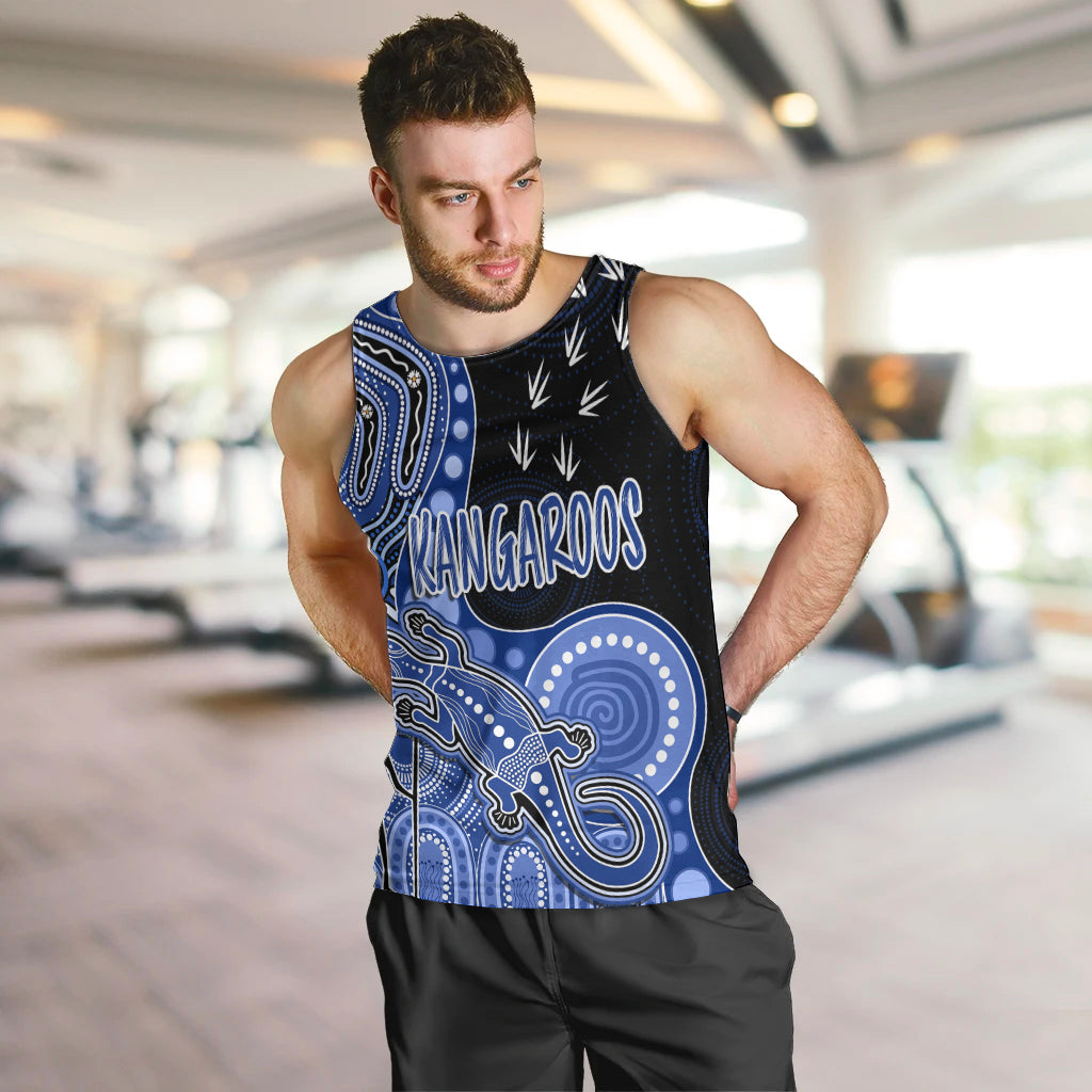personalised-naidoc-week-2023-afl-kangaroos-men-tank-top-aboriginal-dot-art-lizard-mix-boomerang