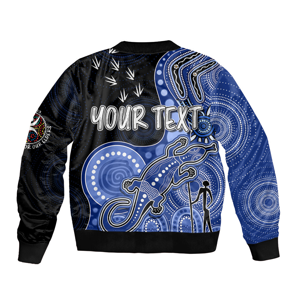 personalised-naidoc-week-2023-afl-kangaroos-sleeve-zip-bomber-jacket-aboriginal-dot-art-lizard-mix-boomerang