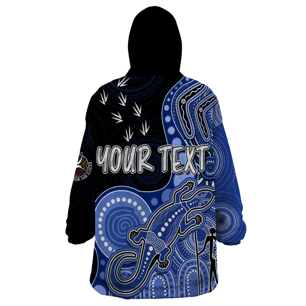 personalised-naidoc-week-2023-afl-kangaroos-wearable-blanket-hoodie-aboriginal-dot-art-lizard-mix-boomerang