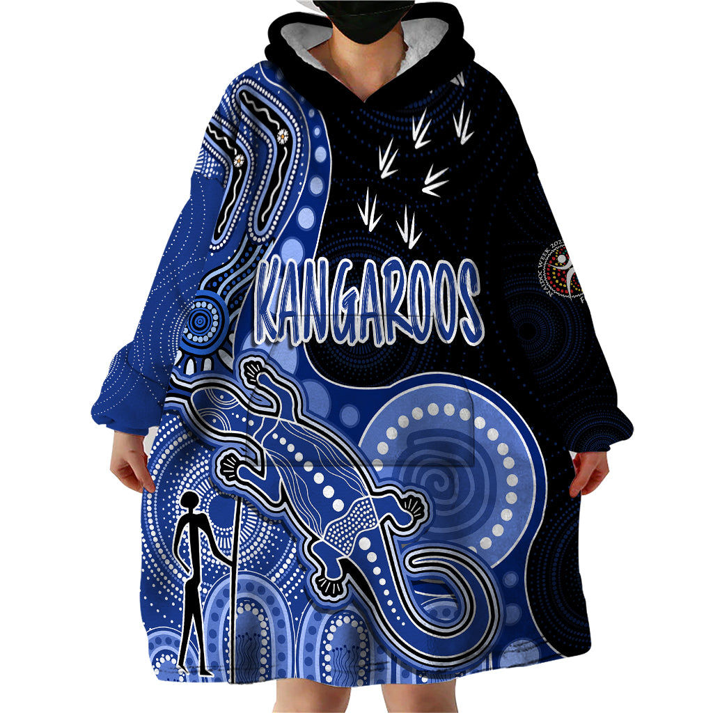 personalised-naidoc-week-2023-afl-kangaroos-wearable-blanket-hoodie-aboriginal-dot-art-lizard-mix-boomerang