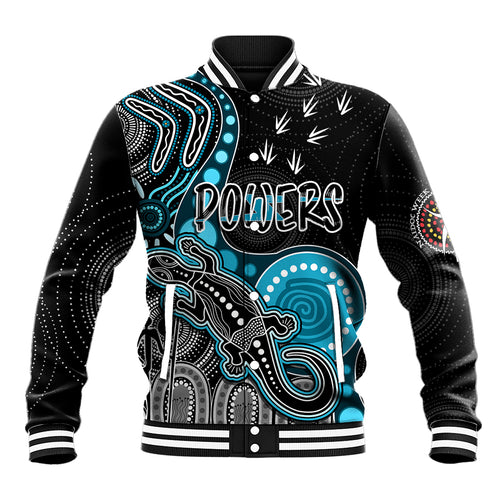 personalised-naidoc-week-2023-afl-powers-baseball-jacket-aboriginal-dot-art-lizard-mix-boomerang