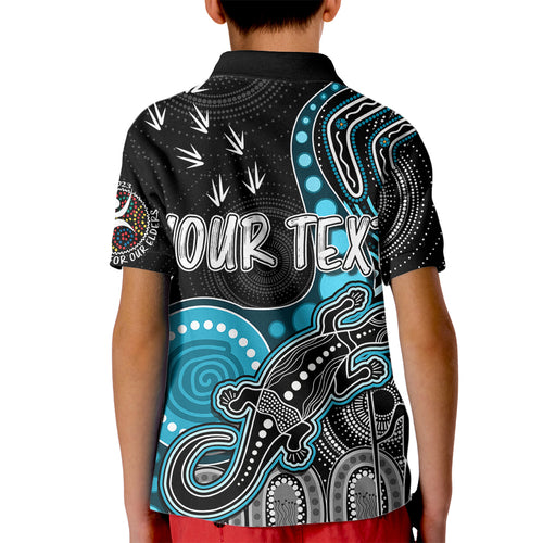 personalised-naidoc-week-2023-afl-powers-kid-polo-shirt-aboriginal-dot-art-lizard-mix-boomerang