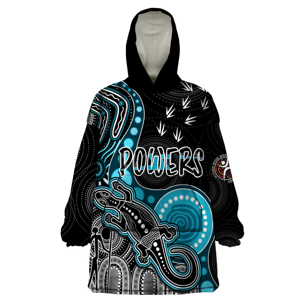 personalised-naidoc-week-2023-afl-powers-wearable-blanket-hoodie-aboriginal-dot-art-lizard-mix-boomerang