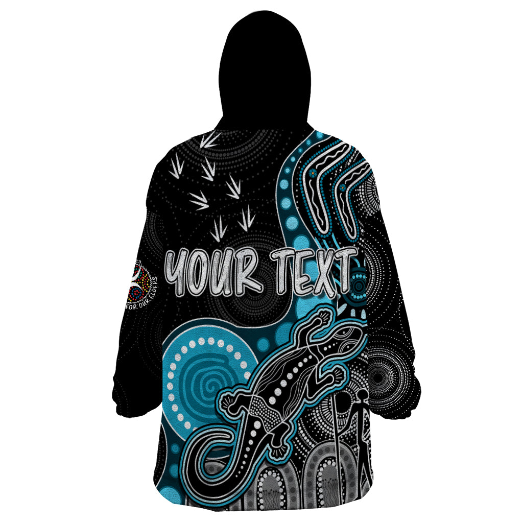 personalised-naidoc-week-2023-afl-powers-wearable-blanket-hoodie-aboriginal-dot-art-lizard-mix-boomerang