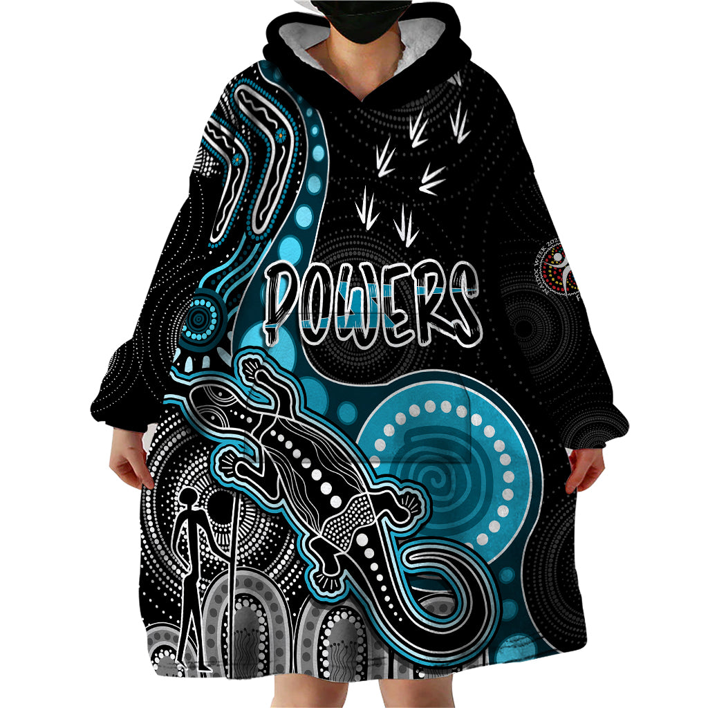 personalised-naidoc-week-2023-afl-powers-wearable-blanket-hoodie-aboriginal-dot-art-lizard-mix-boomerang