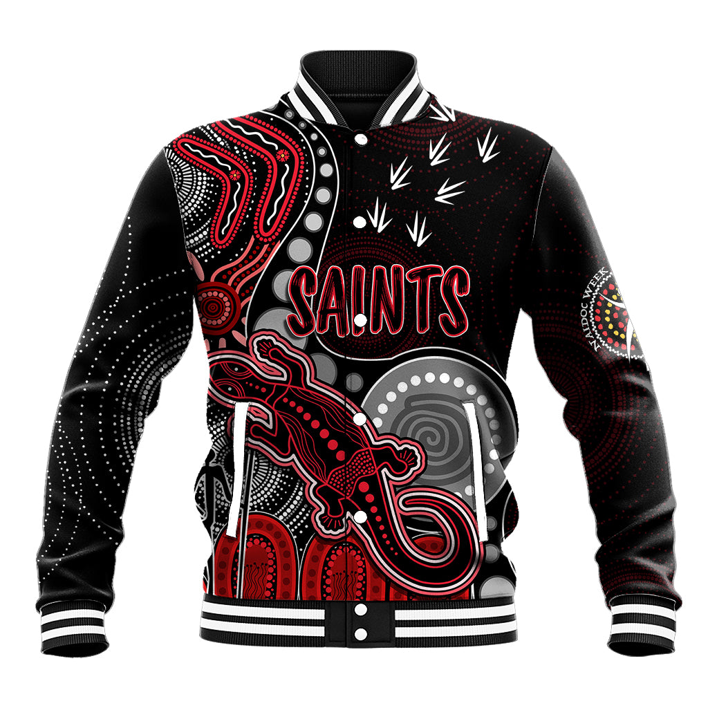 personalised-naidoc-week-2023-afl-saints-baseball-jacket-aboriginal-dot-art-lizard-mix-boomerang
