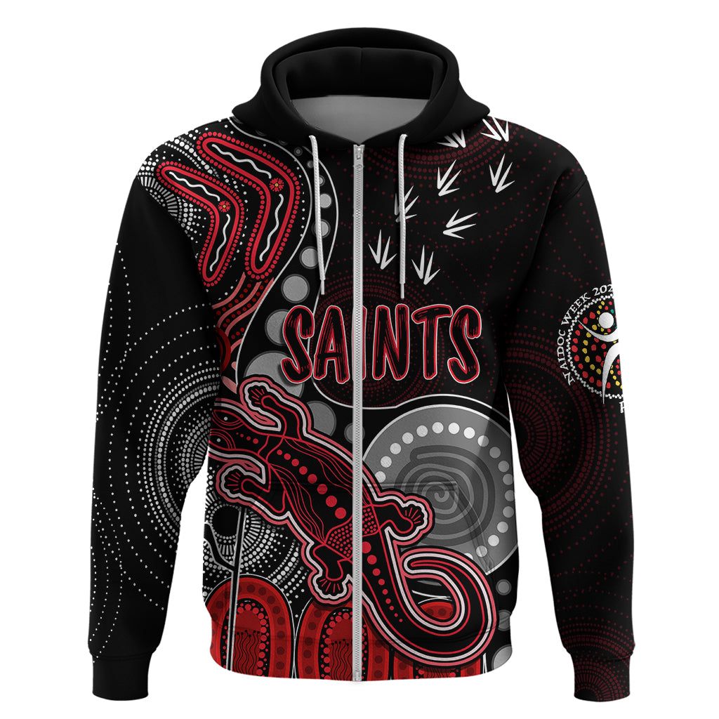 personalised-naidoc-week-2023-afl-saints-hoodie-aboriginal-dot-art-lizard-mix-boomerang