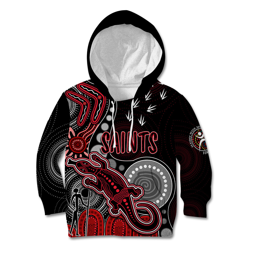 personalised-naidoc-week-2023-afl-saints-kid-hoodie-aboriginal-dot-art-lizard-mix-boomerang