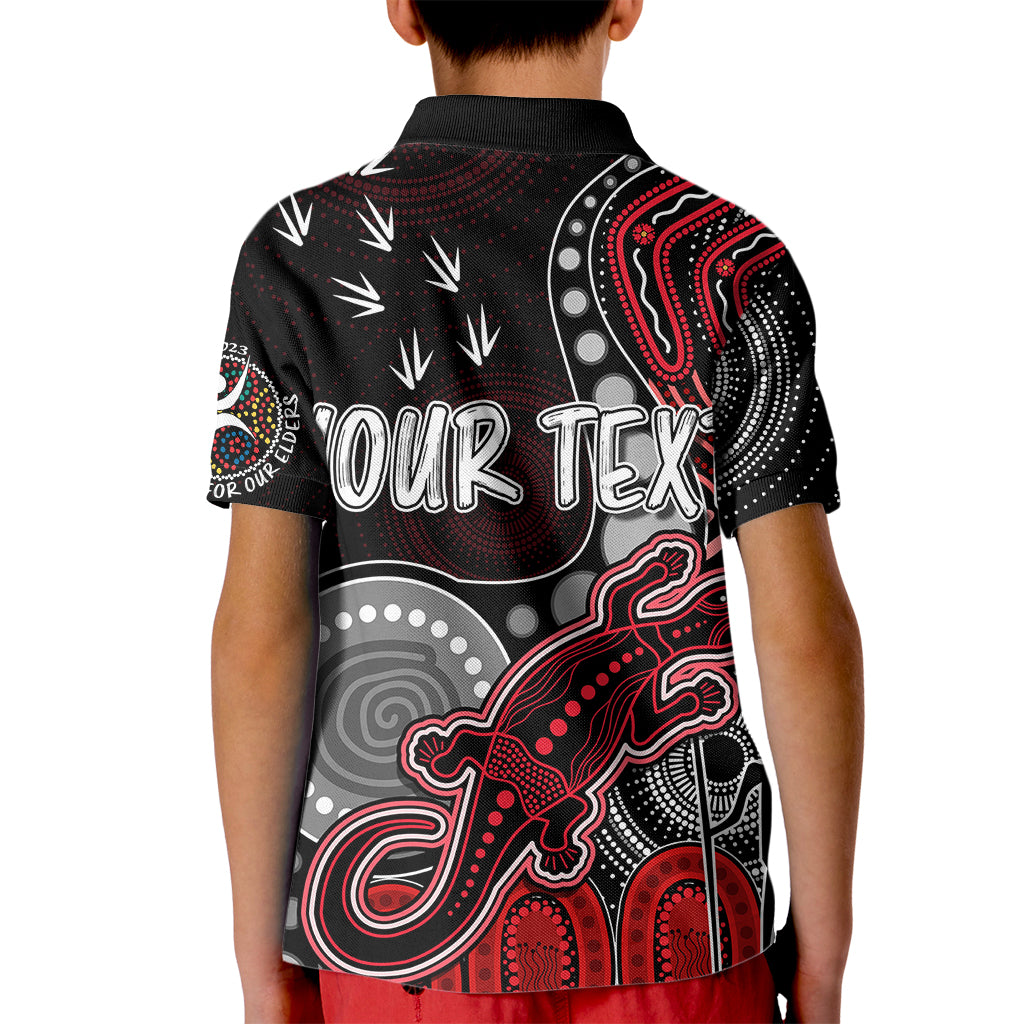 personalised-naidoc-week-2023-afl-saints-kid-polo-shirt-aboriginal-dot-art-lizard-mix-boomerang