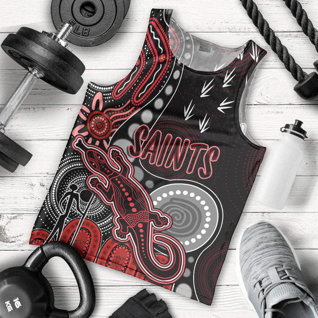 personalised-naidoc-week-2023-afl-saints-men-tank-top-aboriginal-dot-art-lizard-mix-boomerang