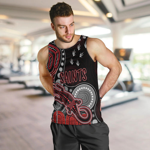 personalised-naidoc-week-2023-afl-saints-men-tank-top-aboriginal-dot-art-lizard-mix-boomerang