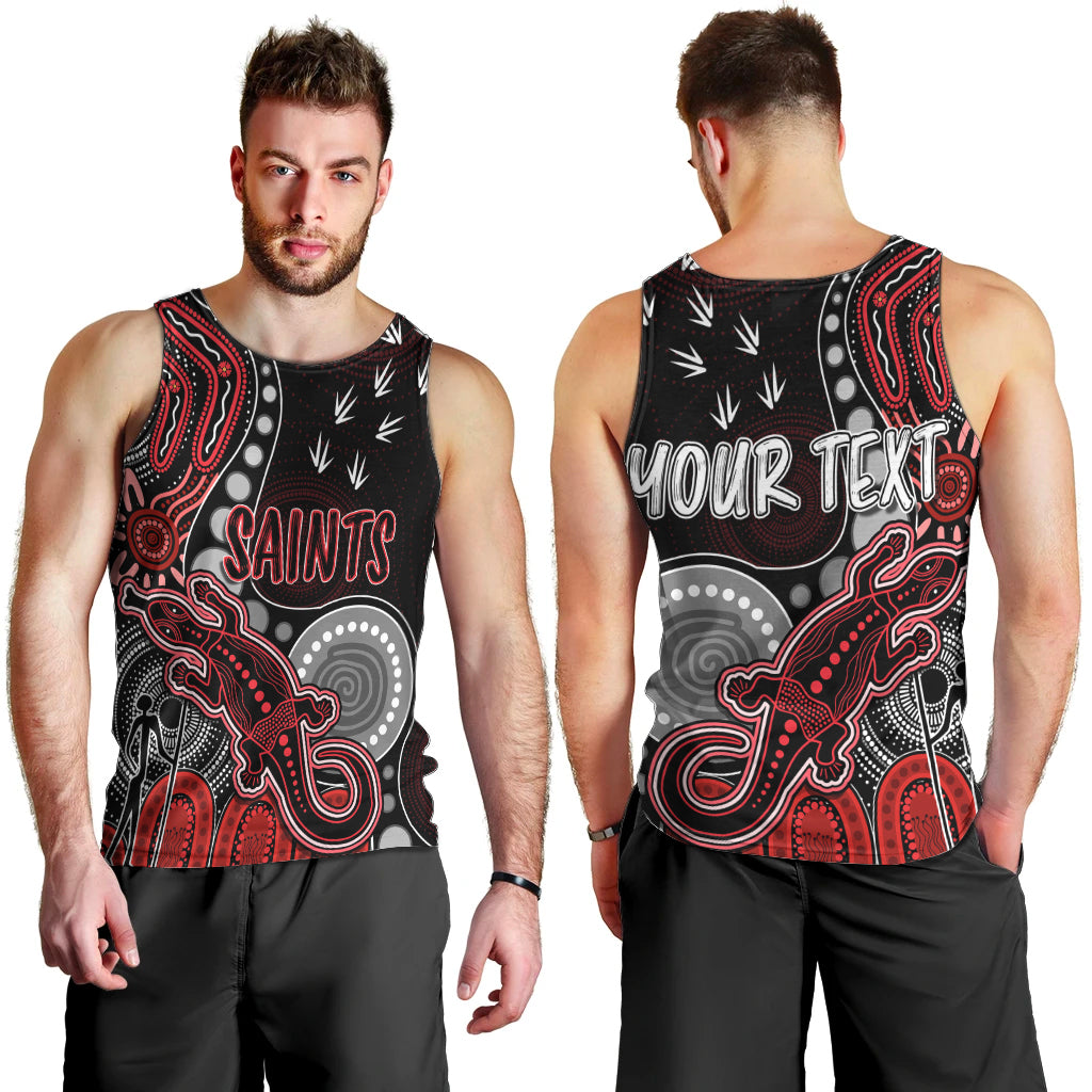 personalised-naidoc-week-2023-afl-saints-men-tank-top-aboriginal-dot-art-lizard-mix-boomerang