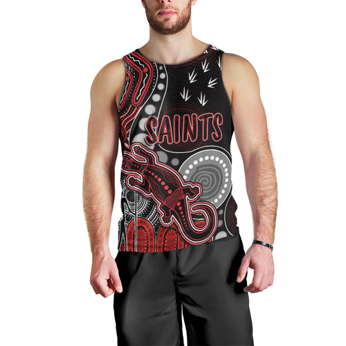 personalised-naidoc-week-2023-afl-saints-men-tank-top-aboriginal-dot-art-lizard-mix-boomerang