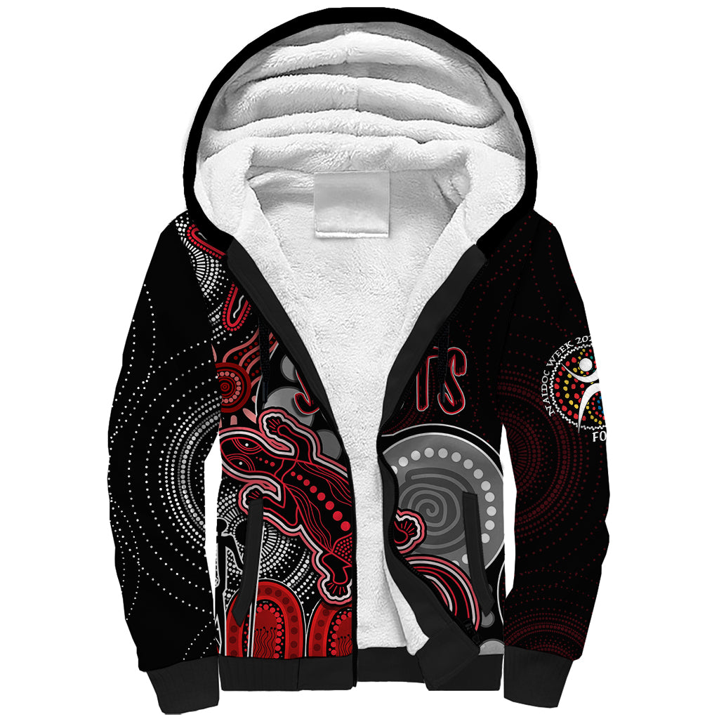 personalised-naidoc-week-2023-afl-saints-sherpa-hoodie-aboriginal-dot-art-lizard-mix-boomerang