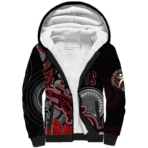 personalised-naidoc-week-2023-afl-saints-sherpa-hoodie-aboriginal-dot-art-lizard-mix-boomerang