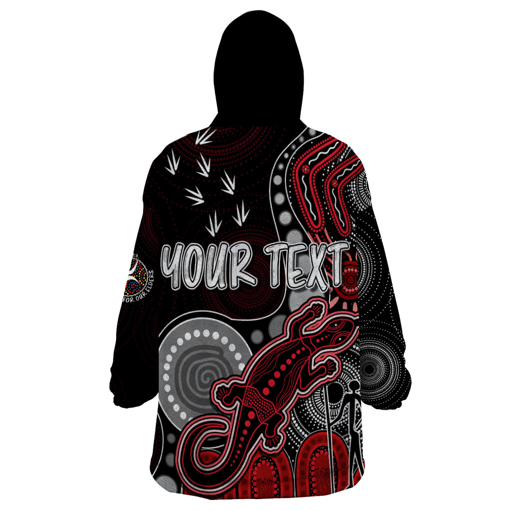 personalised-naidoc-week-2023-afl-saints-wearable-blanket-hoodie-aboriginal-dot-art-lizard-mix-boomerang