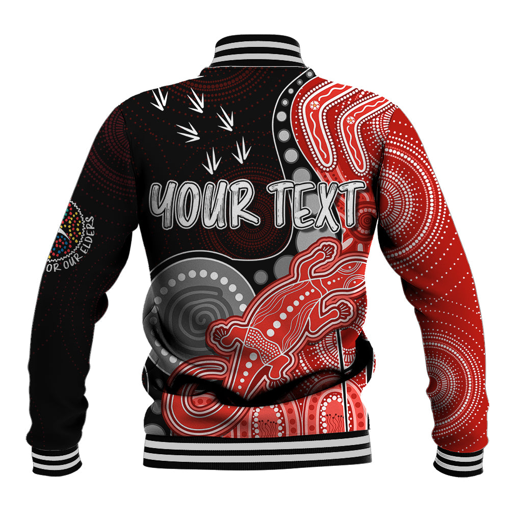 personalised-naidoc-week-2023-afl-swans-baseball-jacket-aboriginal-dot-art-lizard-mix-boomerang