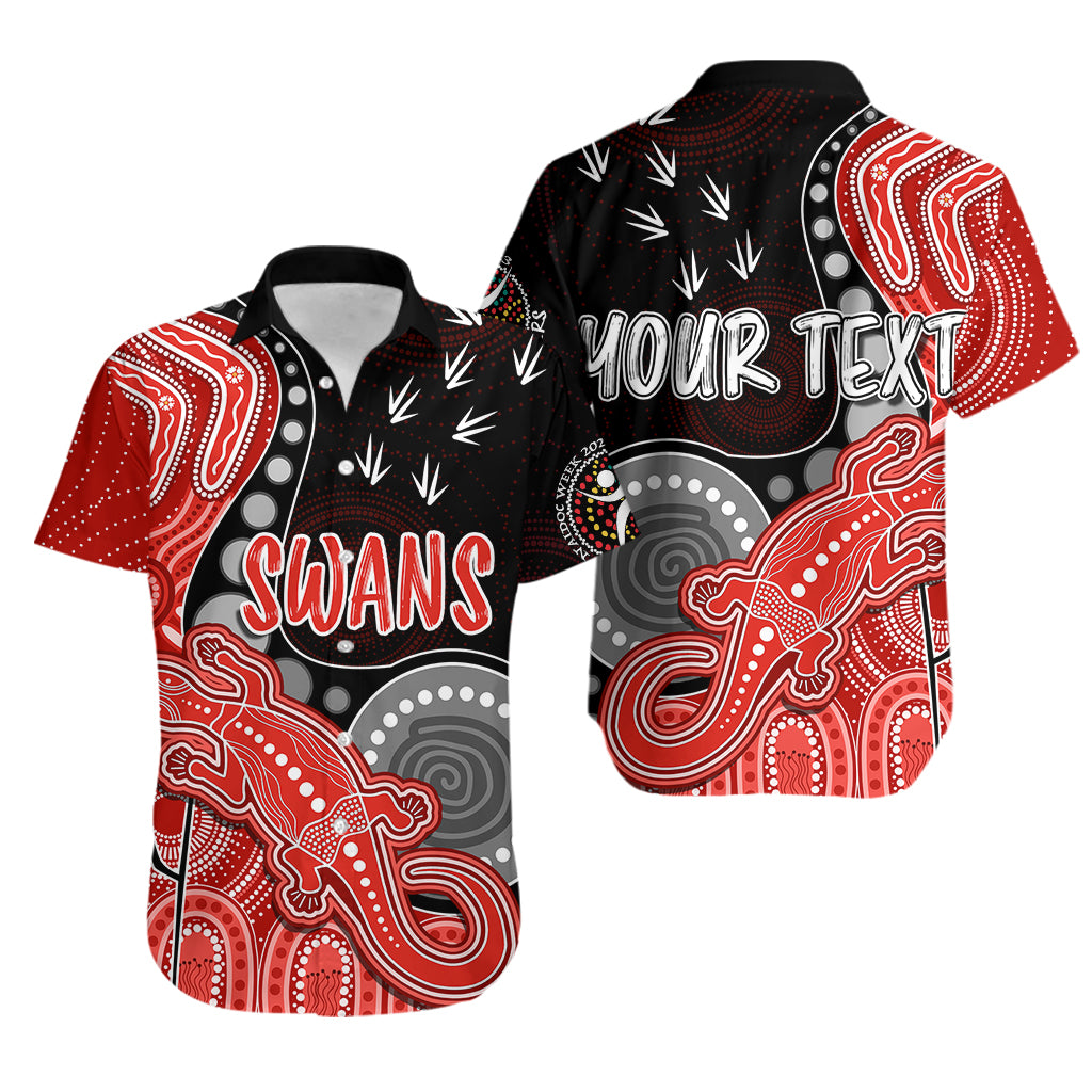 personalised-naidoc-week-2023-afl-swans-hawaiian-shirt-aboriginal-dot-art-lizard-mix-boomerang
