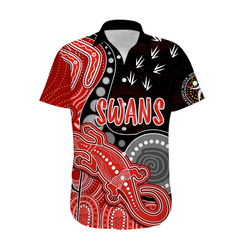 personalised-naidoc-week-2023-afl-swans-hawaiian-shirt-aboriginal-dot-art-lizard-mix-boomerang
