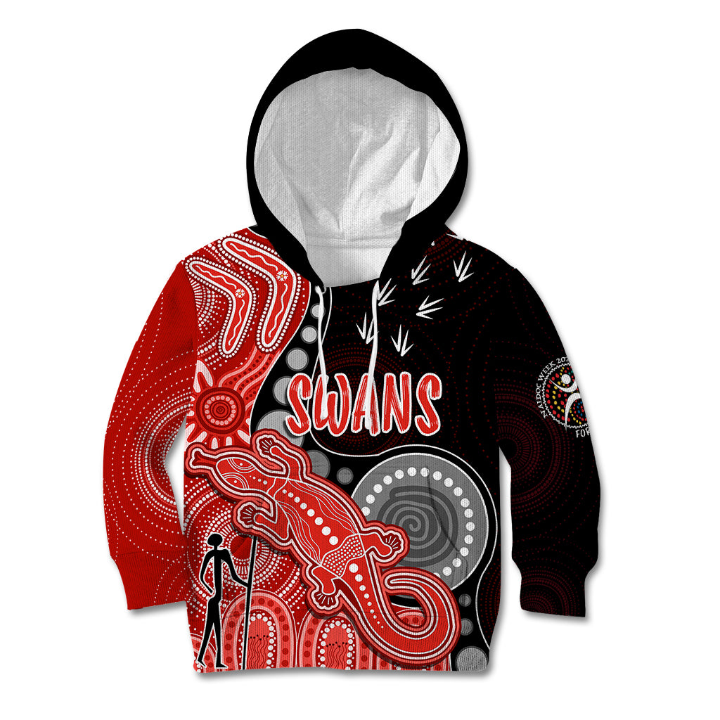 personalised-naidoc-week-2023-afl-swans-kid-hoodie-aboriginal-dot-art-lizard-mix-boomerang