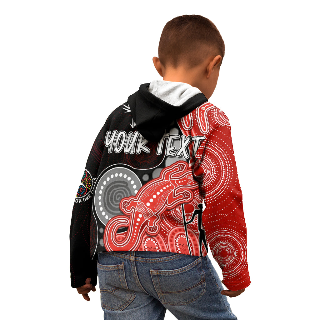 personalised-naidoc-week-2023-afl-swans-kid-hoodie-aboriginal-dot-art-lizard-mix-boomerang